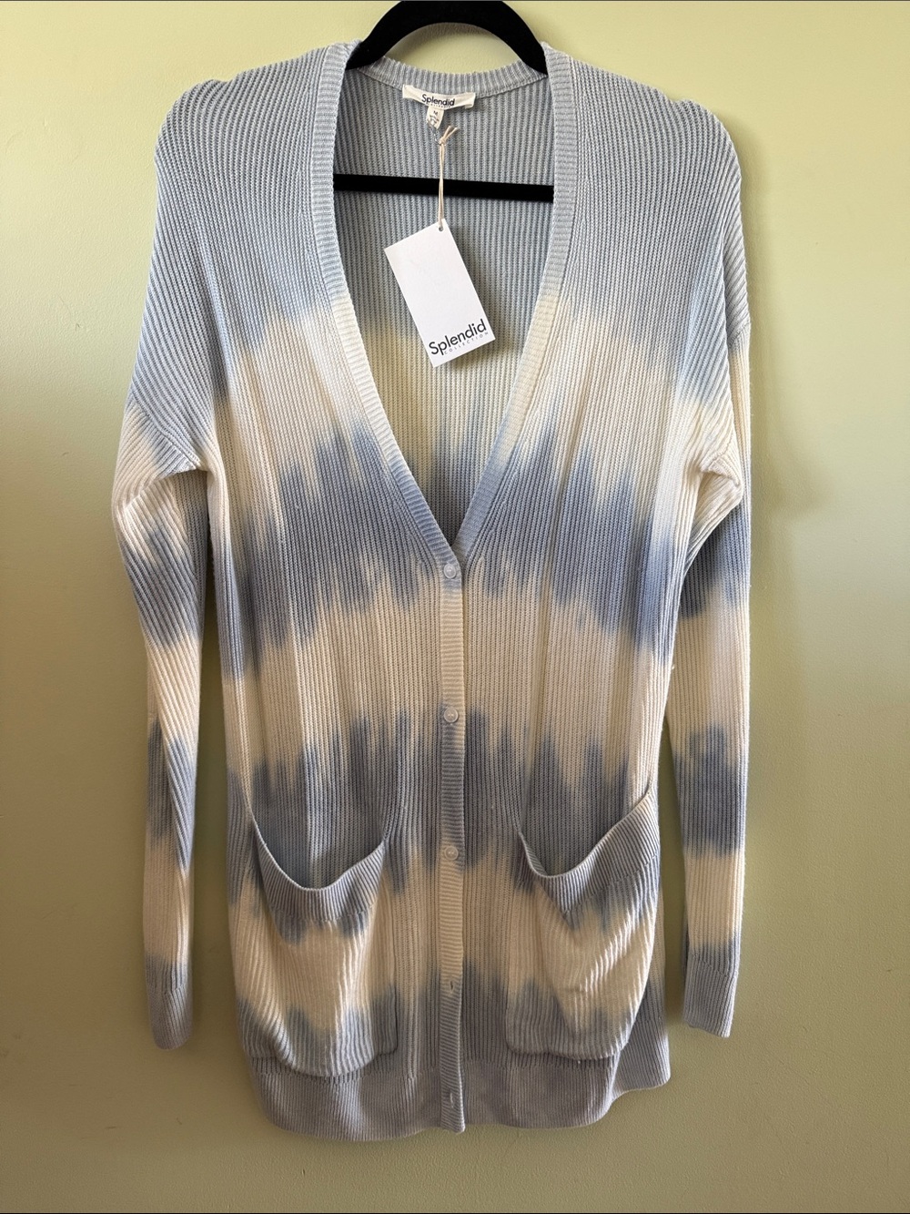 Splendid Women's Blue and Cream Tie-Dye Open-Front Cardigan